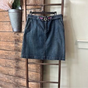 Talbots Dark Wash Denim Straight Skirt Belted size 10 EUC